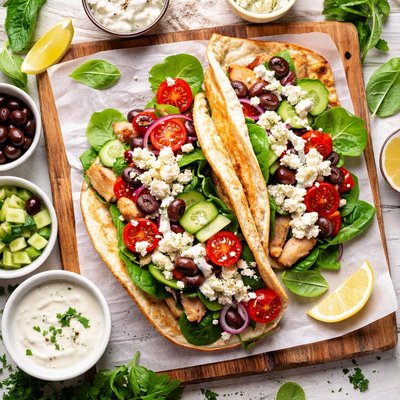 Image of Mediterranean Veggie Flatbread Sandwich