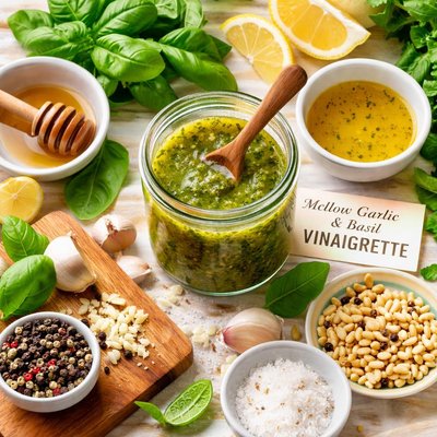 Image of Mellow Garlic and Basil Vinaigrette