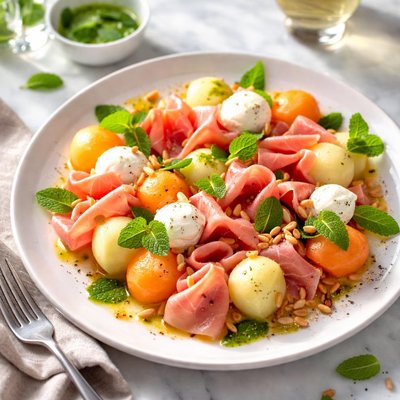 Image of Melon and Parma Ham Salad with Mint Dressing