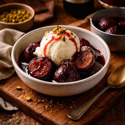 Image of Merlot Poached Figs with Vanilla Frozen Yogurt