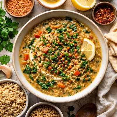 Image of Mesopotamian Barley Lentil and Tahini Soup Vegan