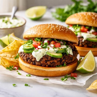 Image of Mexican Bean Burgers W Lime Yogurt Salsa
