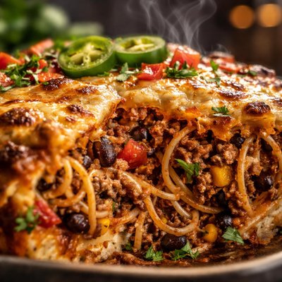 Image of Mexican Beef Spaghetti Pie