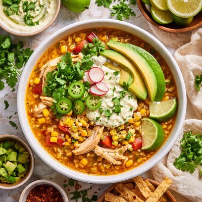 Image of Mexican Chicken Soup with Cilantro Chile Cream