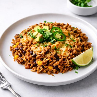 Image of Mexican Ground Beef and Cheese Baked Rice