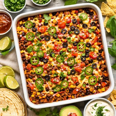 Image of Mexican Layered Beef and Bean Casserole