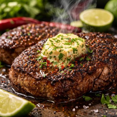 Image of Mexican Spice Rubbed Rib Eyes with Lime Butter