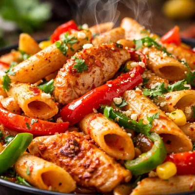 Image of Mexican Style Pasta with Chicken and Peppers