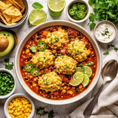 Image of Mexican Tomato Bean Soup with Corn Dumplings