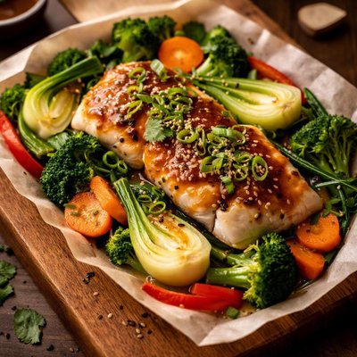 Image of Micro Steamed Hoisin Fish and Vegetables