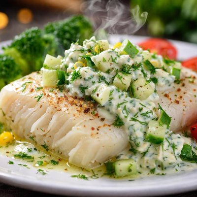 Image of Microwave Diabetic Fish with Cool Cucumber Sauce