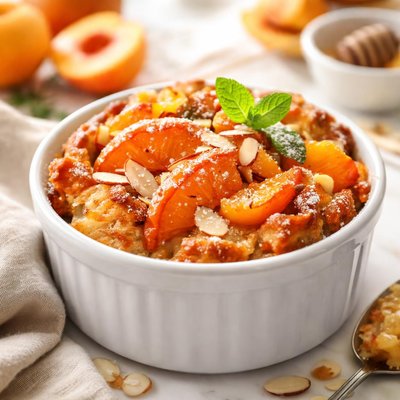 Image of Microwave Peach Apricot Bread Pudding
