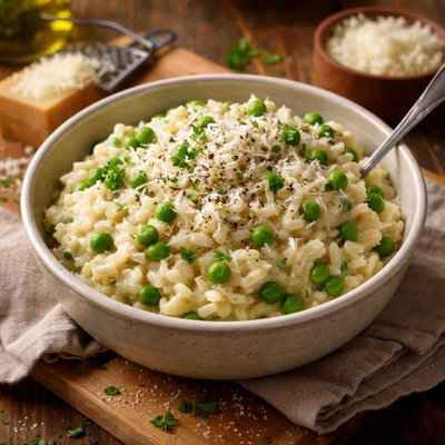 Image of Microwave Risotto with Peas and Parmigiano Reggiano Cheese