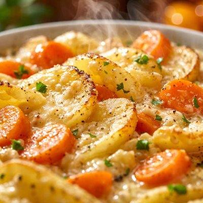 Image of Microwaved Scalloped Potatoes and Carrots