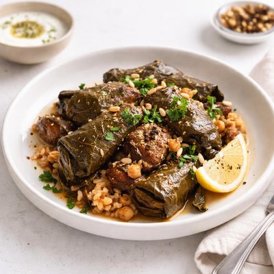 Image of Middle Eastern Lamb Casserole Baked Under Vine Leaves