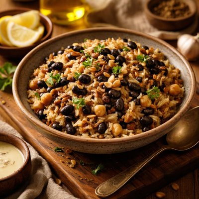 Image of Middle Eastern Rice with Black Beans and Chickpeas