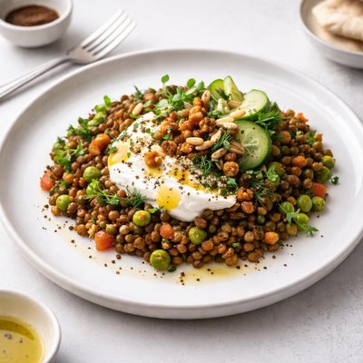 Image of Middle Eastern Spread with Lentils Peas