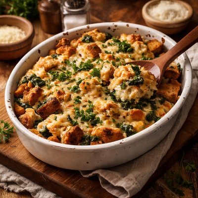 Image of Midwestern Spinach Cheese Savoury Bread Pudding