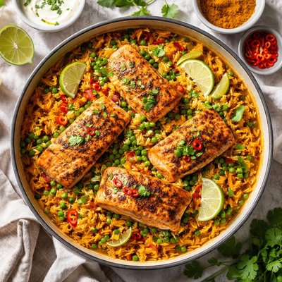 Image of Mildly Curried Salmon and Rice All in One