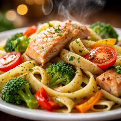 Image of Milk Free Salmon Vegetable Fettuccine
