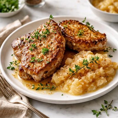 Image of Milk Marinated Pork Chops with Applesauce