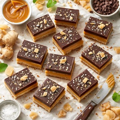 Image of Millionaires Shortbread Chocolate Ginger and Caramel Slices