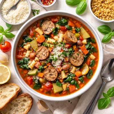 Image of Minestrone Style Veggie Sausage Soup Veg N