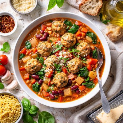 Image of Minestrone with Chicken Meatballs