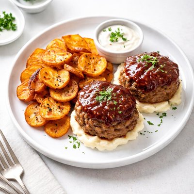 Image of Mini Meatloaves with Baked Sweet Potato Chips