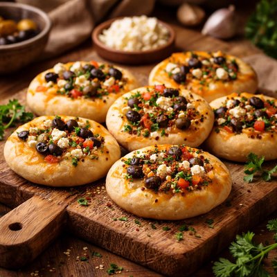 Image of Mini Pitas with Cheddar Feta and Olives