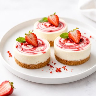 Image of Mini Strawberry Swirl Cheesecakes Light