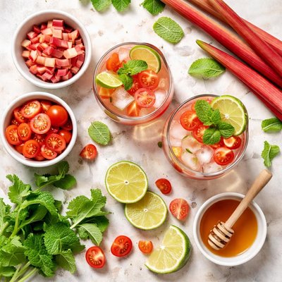 Image of Minted Tomato Rhubarb and Lime Cooler