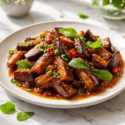 Image of Minty Sweet and Sour Eggplant Aubergine