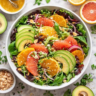 Image of Mixed Baby Greens with Oranges Grapefruit and Avocado