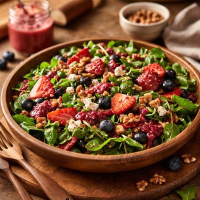 Image of Mixed Greens with Berry Dressing and Toasted Walnuts