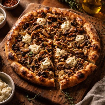 Image of Mixed Mushroom and Goat Cheese Pizza by Sam Zien