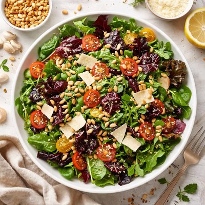 Image of Mixed Salad Greens with Pignoli and Fresh Parmesan