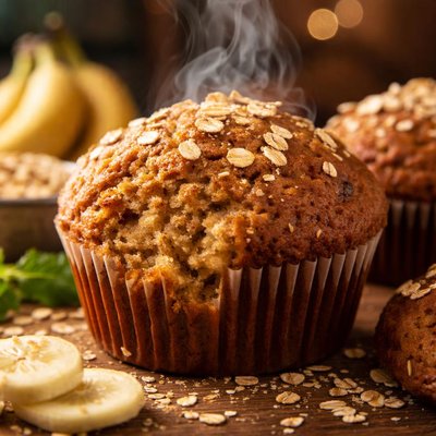 Image of Moist Jumbo Banana Wheat Oat Bran Muffins
