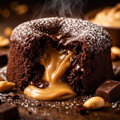 Image of Molten Chocolate Cake with Peanut Butter Filling