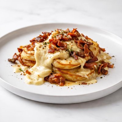 Image of Molten French Camembert Potato Gratin with Bacon and Onions
