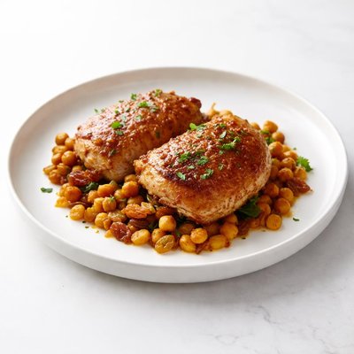 Image of Moroccan Chicken Thighs with Chickpeas and Raisins