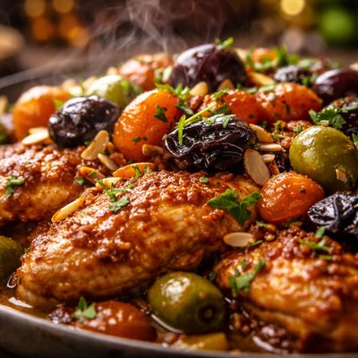 Image of Moroccan Chicken with Dried Fruit and Olive Topping