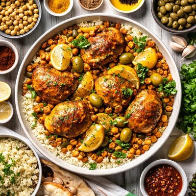 Image of Moroccan Chicken with Preserved Lemons and Couscous