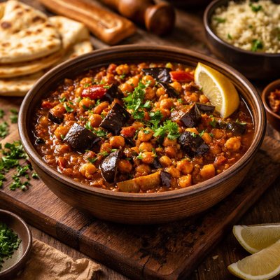Image of Moroccan Chickpea and Eggplant Aubergine Stew