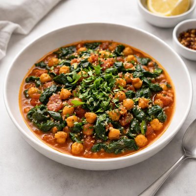 Image of Moroccan Chickpea and Spinach Stew