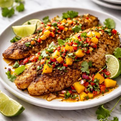 Image of Moroccan Style Tilapia with Cumin Mango and Cilantro Recipe