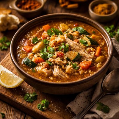 Image of Moroccan Vegetable Soup with Chicken and Rice