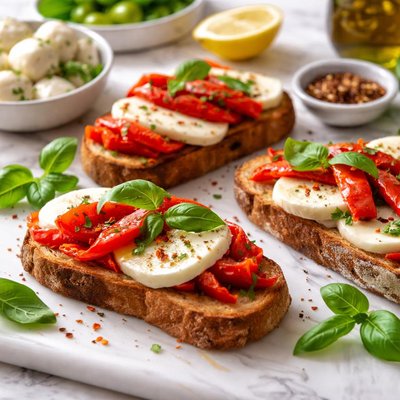 Red Toasts Mozzarella and Roasted Red Pepper Toasts Recipe