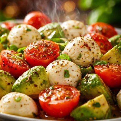 Image of Mozzarella Avocado and Tomato Salad in Vinaigrette