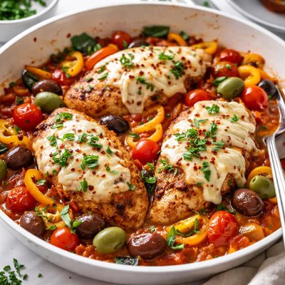 Image of Mozzarella Chicken W Peppers and Olives